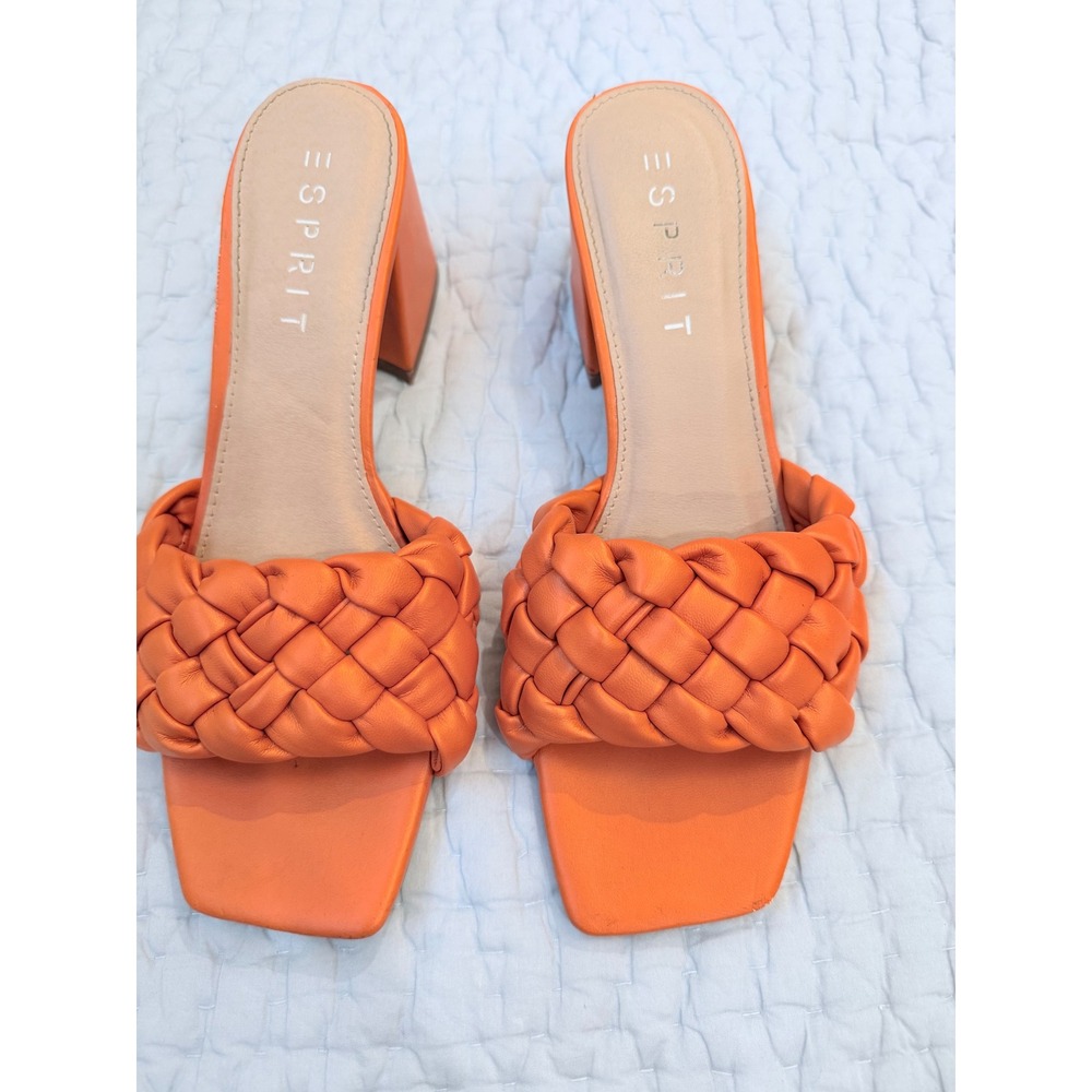 Size 8.5 Esprit Women's Jessie braided slide sandals tangerine orange block heel